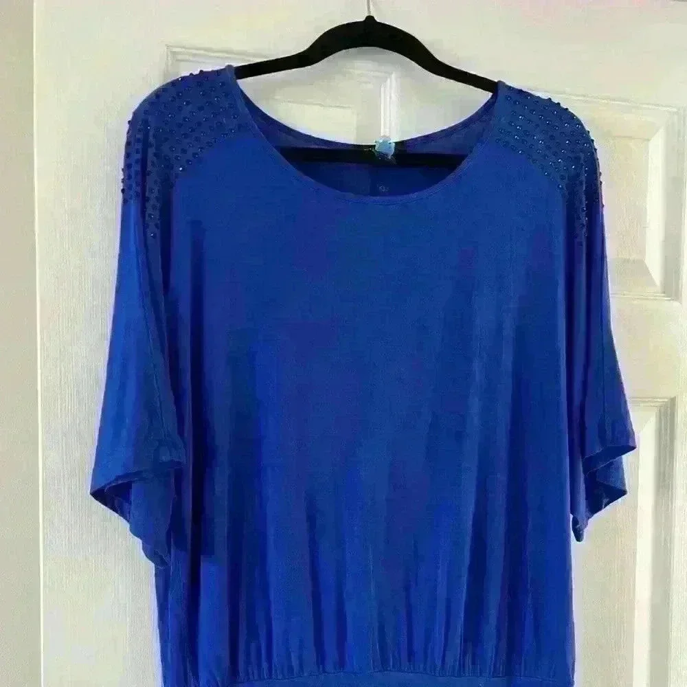 Spense blue top with studs on the shoulder. - Picture 1 of 8